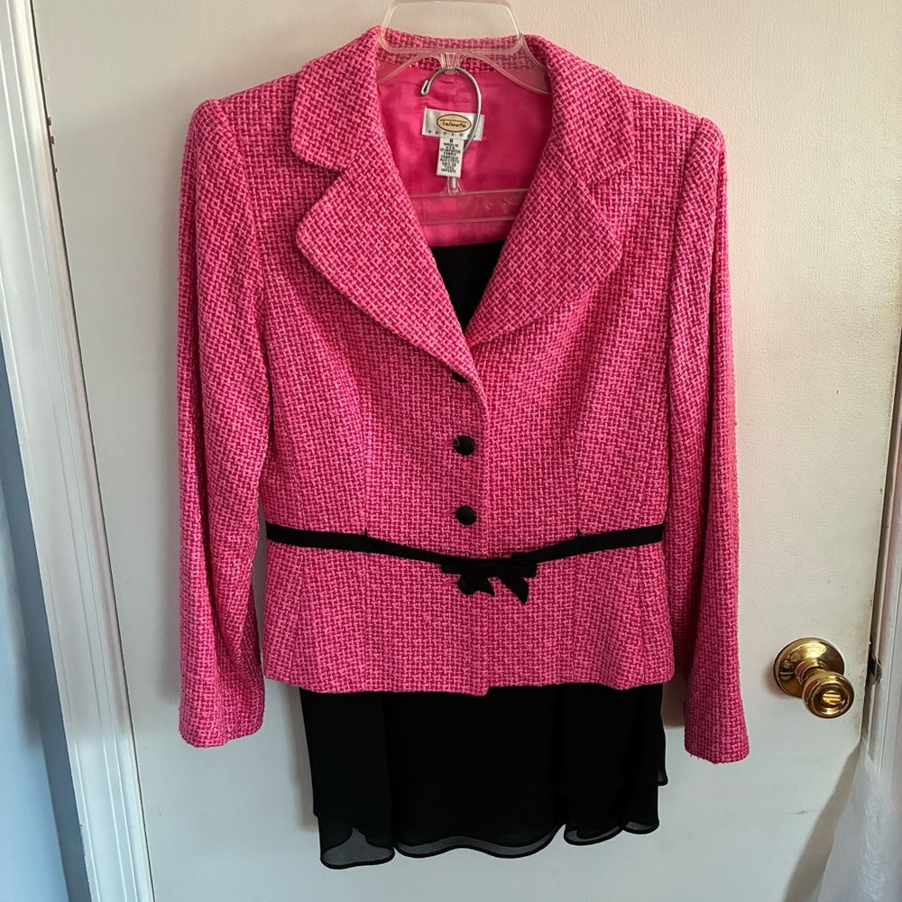 Talbots Pink Tweed Blazer with Black Skirt suit